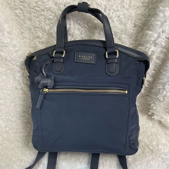 Radley London Navy Blue Nylon Spring Park  medium Backpack gold tone h… - Picture 1 of 12